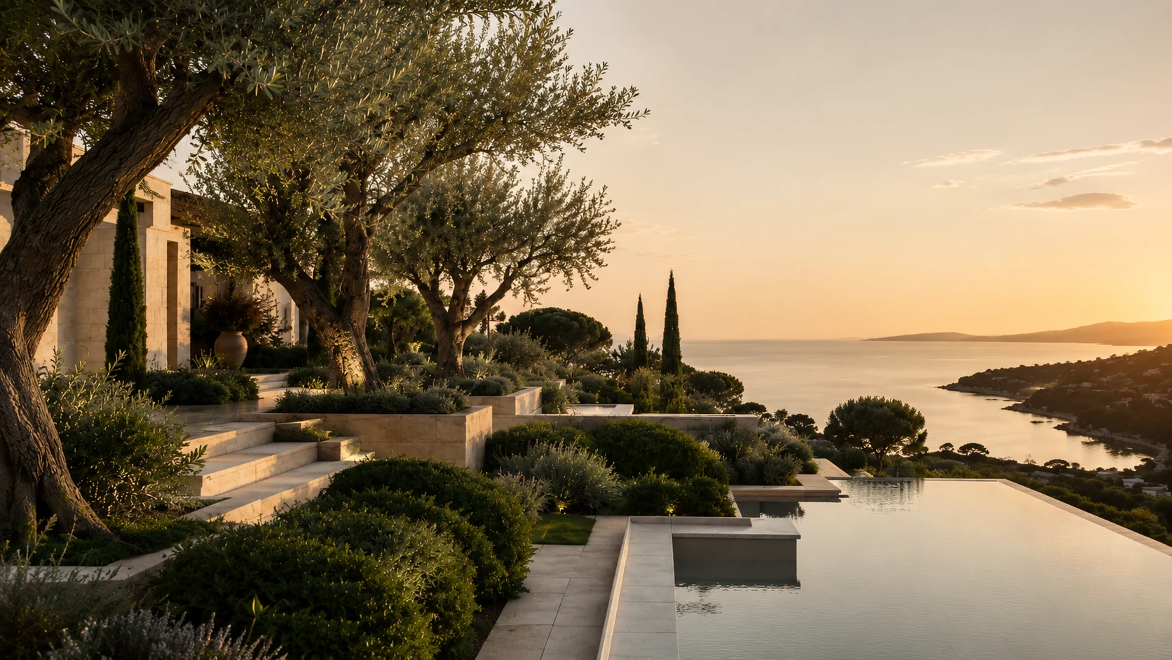 Mediterranean garden and sea